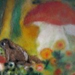 wollbild - filzen - pilz und kröte - filzbild aus Märchenwolle - julia scholzen-gnad