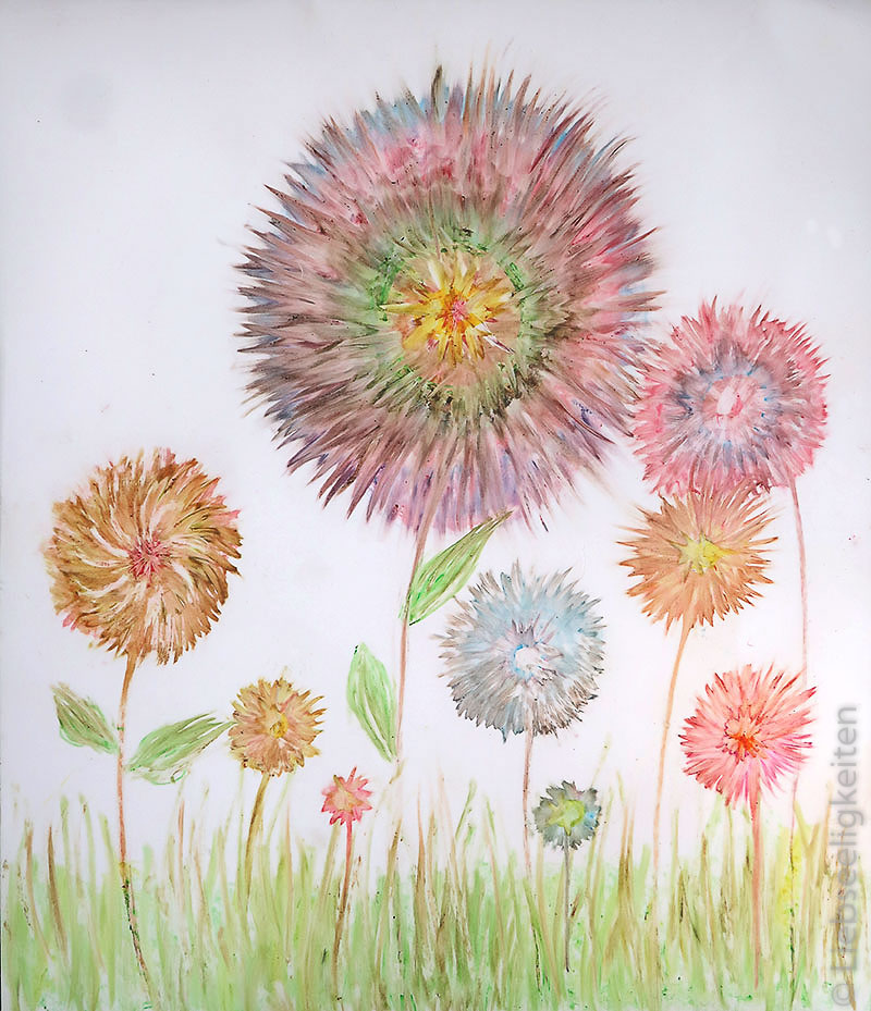 Frühlingsblumen - Kinderkunst mit Wachsmalstiften