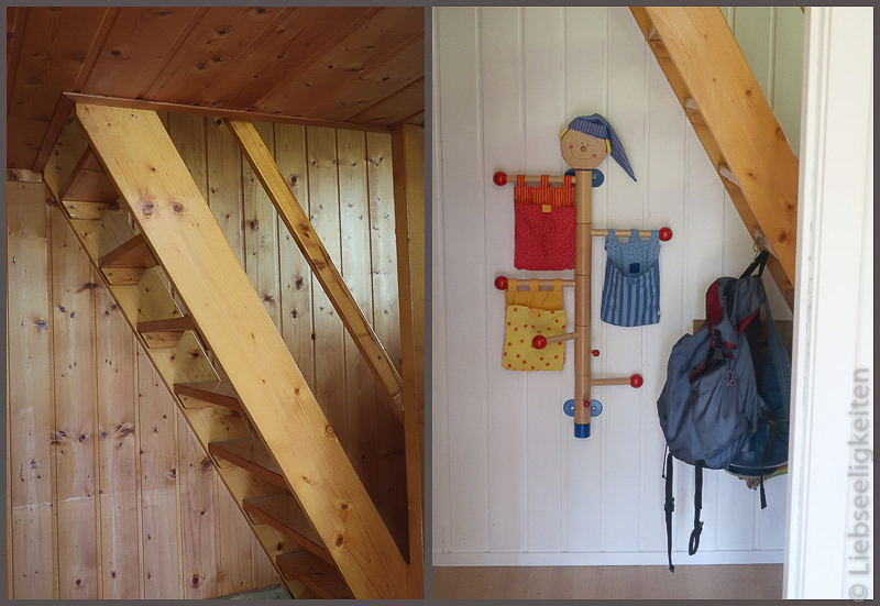Treppenaufgang vorher und nachher - Holzpaneele weiß gestrichen